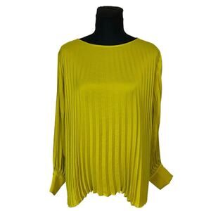 Before You Pleated Blouse Small Chartreuse Yellow Long Sleeve Flowy Top NWT